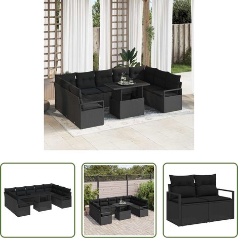 Terrassensofa - Garten-Sofa-Set mit Speicher 10 pcs Schwarz Poly Rattan (1/5)