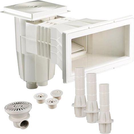 Kit pièces à sceller pour piscine béton jusqu'à 7x3m – Skimmer GM carré – Débit 5m³/h – Connexion 1''1/2 et 2'' – Centrocom
