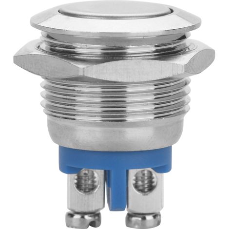 Metall-Drucktaster, 16 mm, gegen horizontale Ausrichtung, mit automatischer Rückstellung, zwei Schraubstift, 2 A Stromstärke. (1/4)