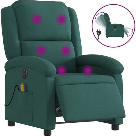 Fauteuil de massage électrique inclinable en tissu vert foncé (1/5)
