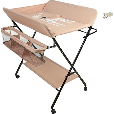 Table à langer, design pliable, hauteur réglable, Rose vif (1/2)