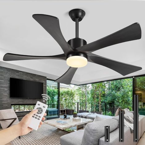 52 in Ceiling Fan With Light And Remote Control 5 Blades Wood Black 6 Speeds Motor Dc Silent Timer 3 Color Temperatures Air Flow Reversible Fan Outdoor Ceiling (1/5)