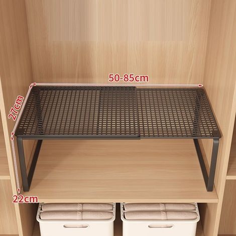 Étagère de rangement extensible pour dressing, unité de rangement multi-niveaux avec étagères, range-chaussures, sans perçage pour un gain de place, noire, grande taille. (1/4)