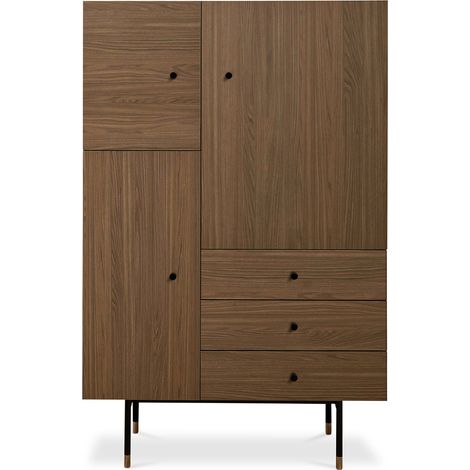 Credenza alta di legno bicolore in stile scandinavo  Cioccolato fondente