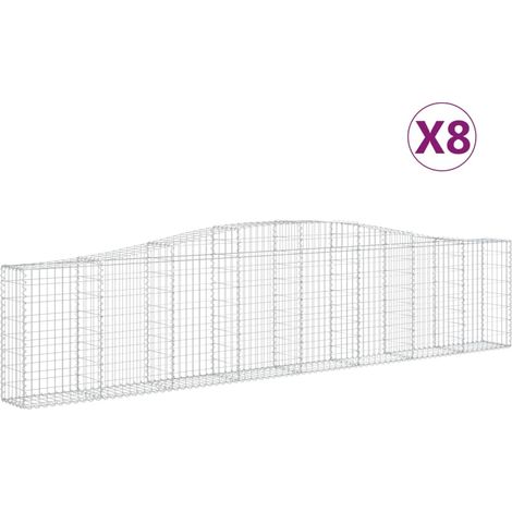 Set 8 cestini per gabbioni recinzione a gabbia muro di contenimento ad arco 400 x 30 x 80/100 cm ferro zincato Argento 020041219