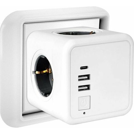 Multiprise Murale Cube 4 Prises avec 3 USB Secteur. 7 en 1 Bloc Multiprises USB Secteur avec Interrupteur pour Domicile. Bureau (1/5)