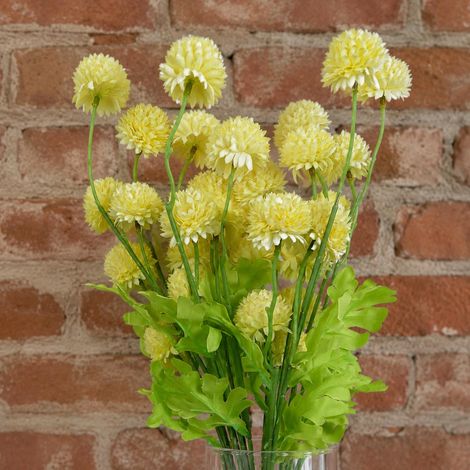 Pack of 6 x 50cm Dahlia Pompom Yellow Artificial Stem - Premium Quality (1/5)