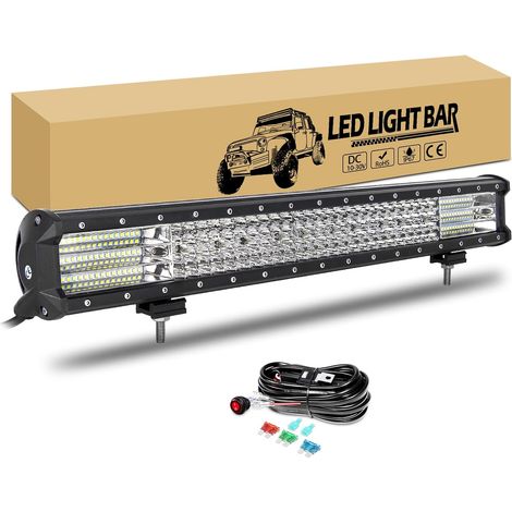 23 pouces 59cm 570W Led Light Barre avec 12v faisceau de cablage kit, Barre Lumineuse led Phare de travail pour 4x4 Offroad Vehicule Voiture Camion tracteur, 6000K feu antibrouillard (1/5)