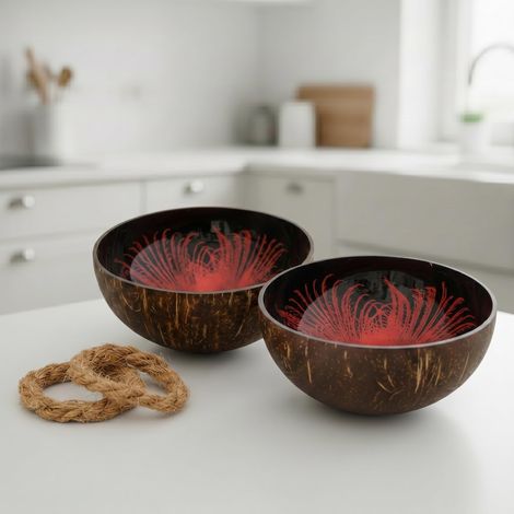 Lot de 2 bols en noix de coco - 13 cm - Rouge/noir - Bol à clés (1/5)