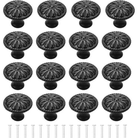 Boutons de Meuble Noir 16Pcs Poignées Vintage Ronds Pour Tiroir Commode Placard Cuisine Avec Vis (1/4)
