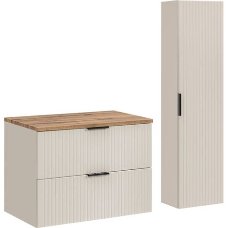 Set da bagno NOXERA 80 cm – Marrone congo & quercia Wotan – Mobile + colonna