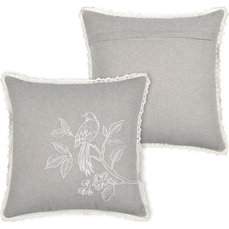 Cuscino Clarine 40x40 con corona di ramoscelli e uccellino (1/4)