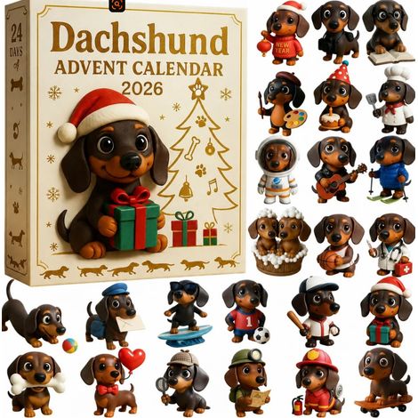 New Christmas Advent Calendar 2026 - Dachshund Christmas Countdown Calendar - 3D