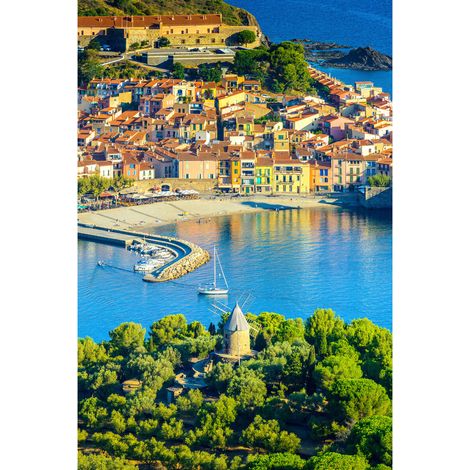 Tableau sur toile vue sur la plage de Collioure 30x45 cm - Impression sur Toile Murale Décorative - Image imprimée en HD sur Toile - Toile sur Châssis en Bois FSC - Fabriqué en France (1/4)