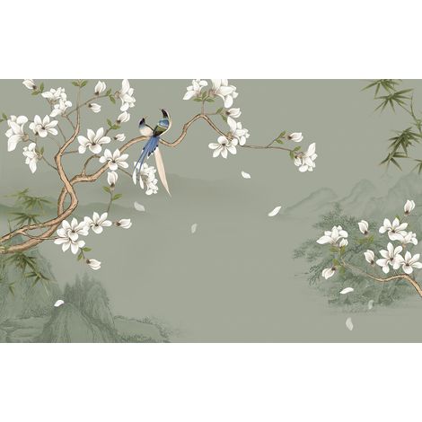 Papier peint panoramique - Fleurs Oiseaux - 130 cm x 81 cm (1/2)