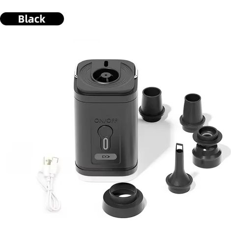 (Pompe à air - noire) Pompe à air électrique portable pour camping, compresseur d'air sans fil, gonfleur/dégonfleur, pompe pour coussins, matelas, bateaux et bouées gonflables (1/4)