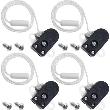 Lot de 4 interrupteurs de chaîne de traction noirs 2 A 250 V à action latérale Mini interrupteurs à cordon en métal et plastique avec 8 vis Longueur 28 cm (1/5)