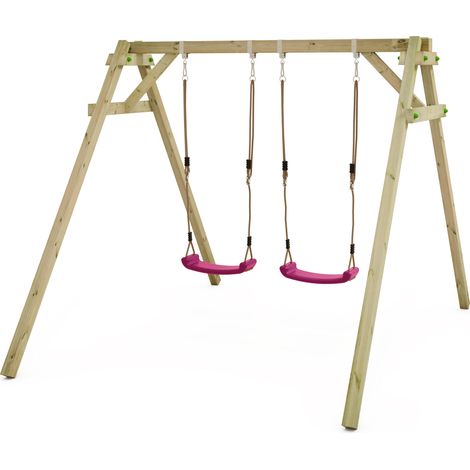 Wickey portique de balançoire pour enfants Smart Move, structure double en bois – rose