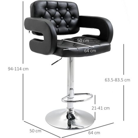 Adjustable PU Leather Swivel Bar Stool with Backrest,Armrests,Footrest in Black-Stylish and Comfortable for Home or Bar Use