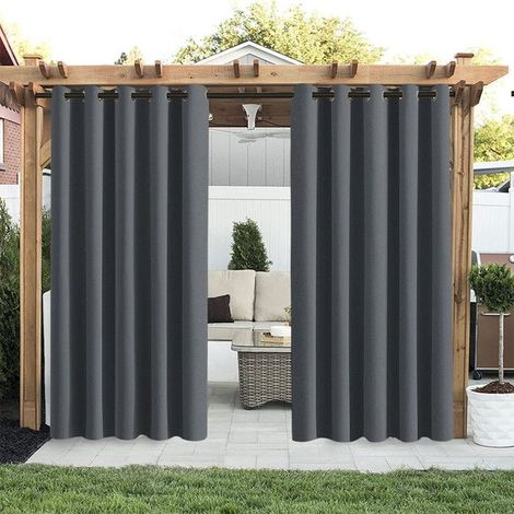 Qelus Lot de 2 Rideaux d'extérieur Imperméables à oeillets - 132x244cm - Gris foncé - Isolation thermique, pour Pergola Terrasse (1/5)