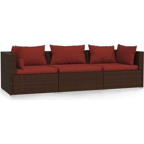 Maison Exclusive - Divano a 3 Posti con Cuscini in Polyrattan Marrone