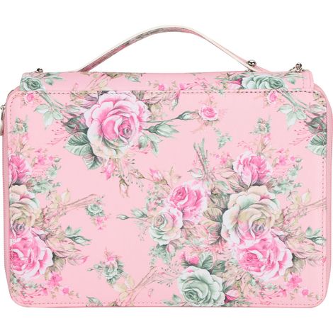 Pencil Case Rose Printed Multi Layer Zipper 252 Slots Portable Pen Holder Storage Pocket(Pink Background Rose ) (1/5)