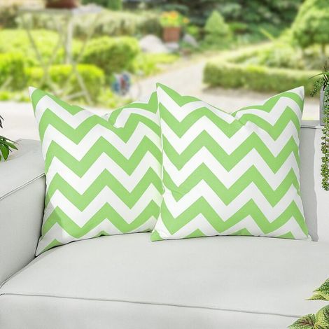 Housses coussin extérieur - 2 pcs, Taies oreillers 18×18 pouces imperméables rayées, Décoratives canapé patio jardin balcon - Vert & Blanc (1/5)