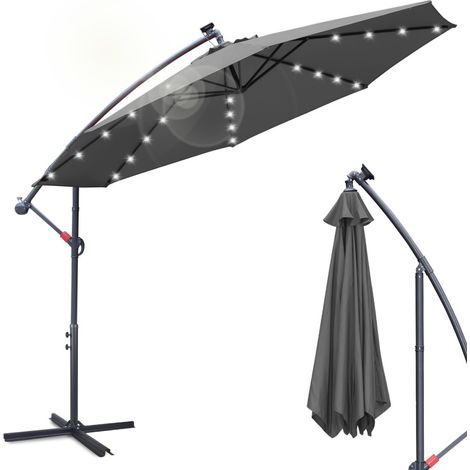 SWANEW Ombrellone 3,5 m con LED ombrellone da giardino idrorepellente UV30+ con manovella ombrellone da balcone, grigio (1/5)