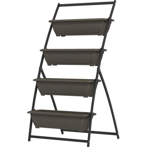 Vertikales Pflanzenregal mit 4 Ebenen, Stahl-Blumenregal mit Abtropfschalen, 76 x 79 x 162 cm, Braun