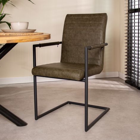 Chaise de salle à manger industrielle verte Bras - Avec accoudoir (1/5)