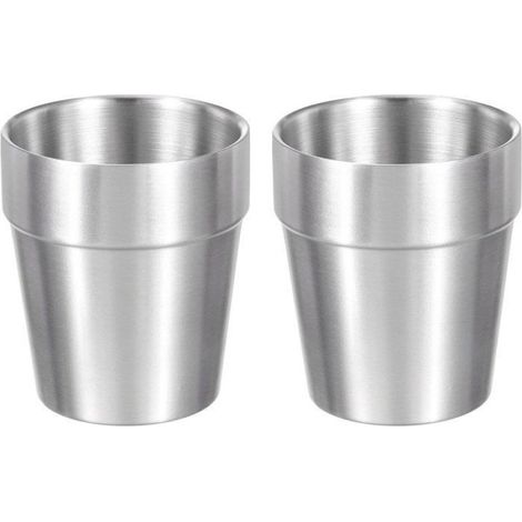 Lot de 2 gobelets multifonctionnels en acier inoxydable 304, 300 ml, à double paroi, en acier, faciles à nettoyer, couleur argent. (1/5)