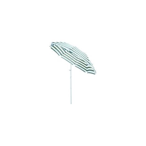 Achteckiger, neigbarer Sonnenschirm, 180 cm Durchmesser, hochdichtes Polyestergewebe, UV-beständig, abnehmbare Stange, grün-weiß gestreift. (1/5)