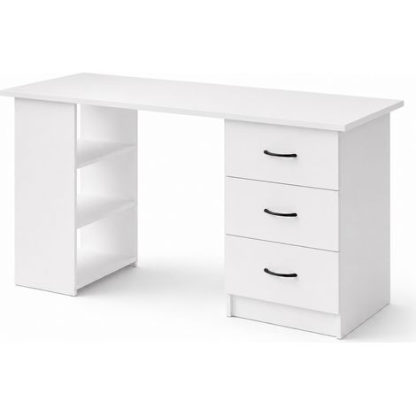 Scrivania Moderna Stile Minimal Con 3 Cassetti E 3 Vani A Giorno Struttura In MDF Resistente Per Ufficio Studio Cameretta E Smart Working Colore Bianco 120 x 49 x 72 Cm (1/5)