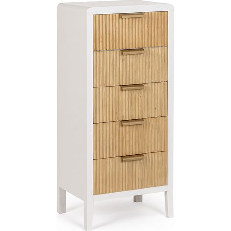 Chiffonnier 5 tiroirs CHARLEY – Blanc & naturel (1/5)