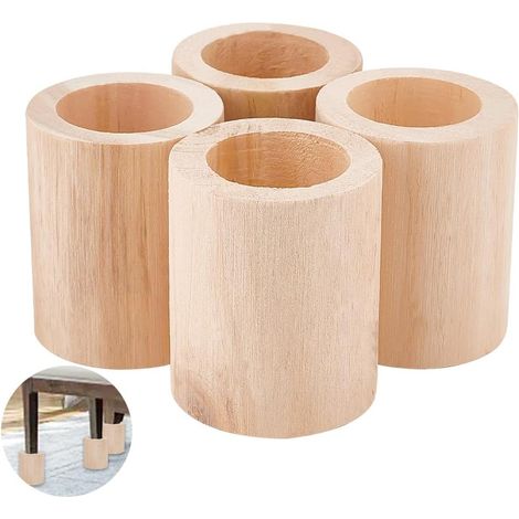 rehausseurs de lit cylindriques en bois, diamètre intérieur 39,5 mm, rehausseurs de meubles en bois, pieds en bois massif 59 x 72 mm, rallonge cylindrique en bois