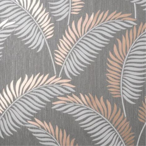 Casscade Leaf Wallpaper Grey Gold Metallic Palm Textured Vinyl Feature Wall (1/4)