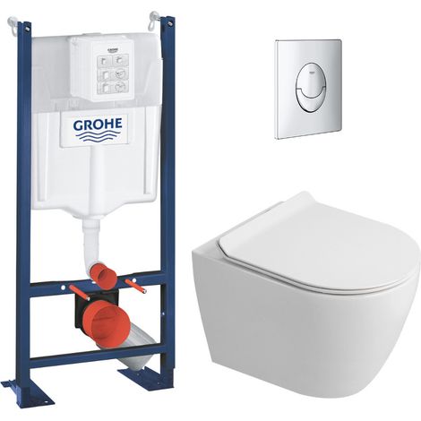 Rapid SL Pack WC bâti autoportant + WC suspendu sans bride Ceramia avec abattant SoftClose + plaque chrome (GRRCEPXWR01-FR)