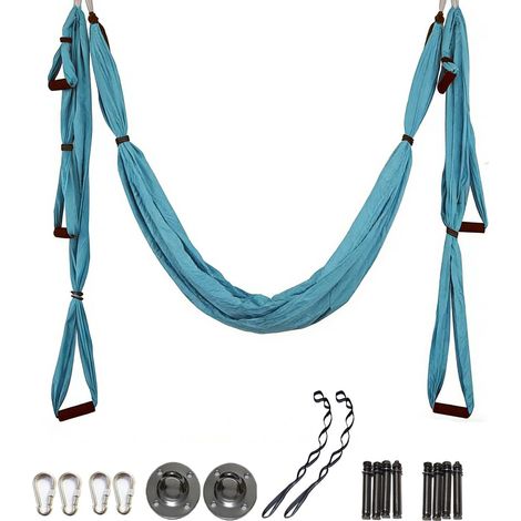 Hamac de Yoga Aérien Kits,avec Poignée épaisse en Mousse,pour la Pratique à Domicile Studios De Yoga(Bleu ciel) (1/5)
