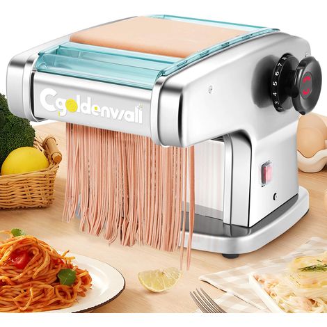 Electric Pasta Machine, 135W Motor with 4 Blades (2mm/2.5mm/4mm/9mm) and 9 Adjustable Thickness 0.5-5mm, ABS Protection, Stainless Steel for Fresh Noodles Home (1/5)