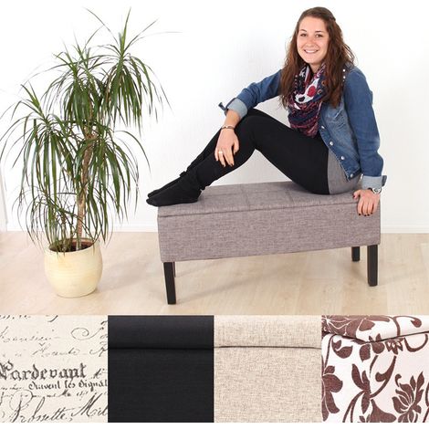 Banc/coffre de rangement Renens, 95x36x44, tissu, noir (1/5)