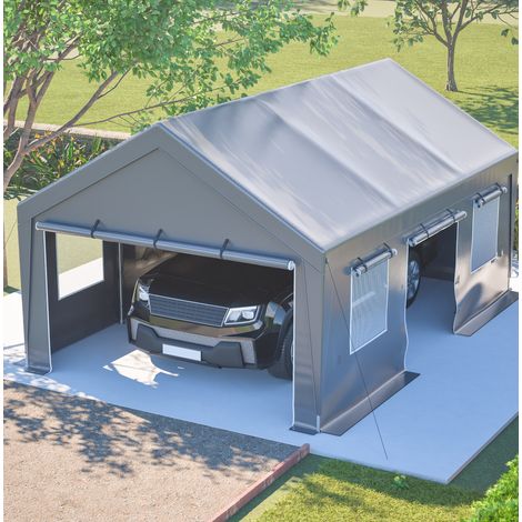 CHICFURN Carpa garaje para coche 6 x 4 x 3 m con lona impermeable, puertas enrollables, ventanas, protección UV y estructura de acero galvanizado, gris (1/5)