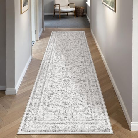 Vintage Tapis Couloir 60x240cm Long Antidérapanta Gris Cuisine,Chambre Enfant Rugs,Descente de Lit Rug,Lavable en Machine Carpet,Interieur Doux Poil Ras,Bureau Carpets (1/5)