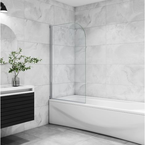 800x1400mm Bathroom Chrome Pivot Bath Shower Screen Curved Frameless Glass Reversible