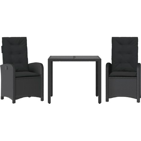 Maison Exclusive - 3-tlg. Garten-Essgruppe mit Kissen Schwarz Pol