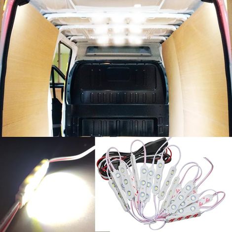 Ampper Kit d'éclairage intérieur 12V 60 LEDs, plafonnier LED avec harnais simplifié, interrupteur, fusible pour Van RV Boats Caravanes Remorques et autres (20 Modules, Blanc)