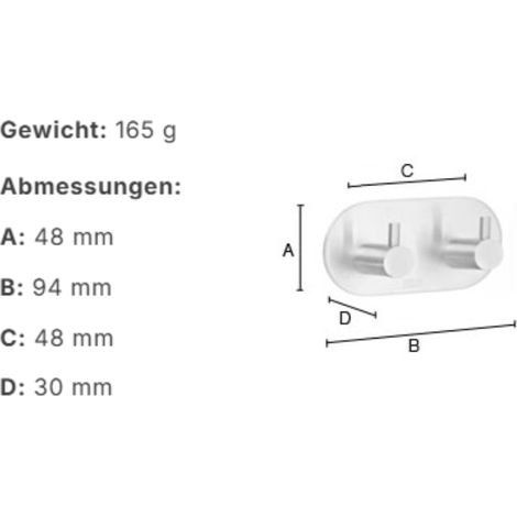 Smedbo Doppel Haken in Edelstahl gebürstet, Selbstklebend B1102