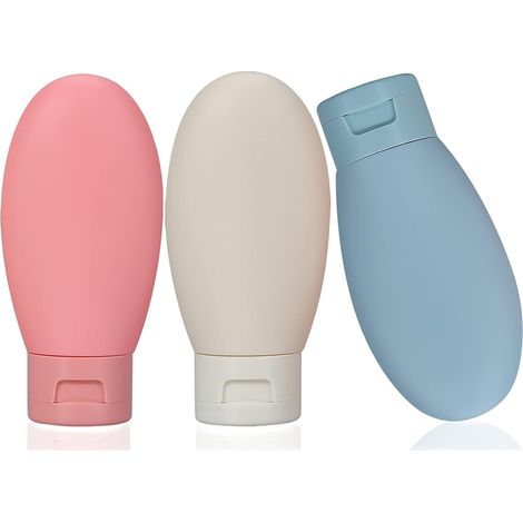3-teiliges Reiseflaschen-Set – 60-ml-Reiseflaschen und -Behälter – kleine, leere Mini-Quetschflaschen aus Kunststoff – Reise-Toilettenartikel – 60 ml – 3-teilig (1/3)