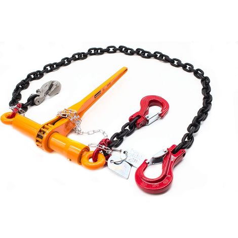 Dolezych Catena di ancoraggio di grado 80 con raccoglitore a cricchetto Dora, 2 ganci a forcella, catena da 10 mm, capacità di ancoraggio diretto = 6300 dan, lunghezza 3,50 m