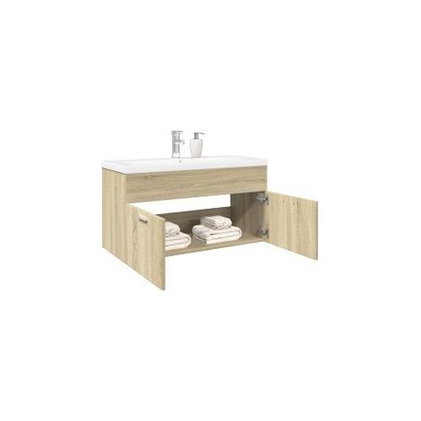 Armoire lavabo de salle de bain et bassin intégré chêne sonoma