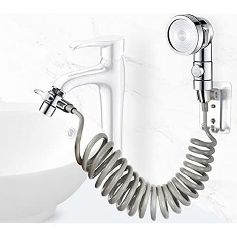 ALLIANDISEnsemble lavabo et pommeau de douche, pommeau de douche à main, flexible extensible, idéal pour se laver les cheveux ou nettoyer le lavabo (robinet non inclus) (argent) (1/4)